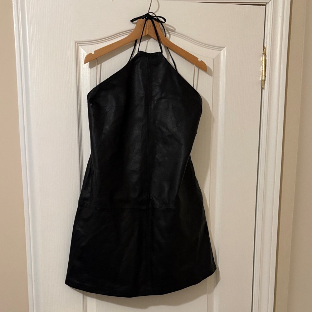 Zara Black Genuine Leather Backless Halter Dress - NEW with Tags